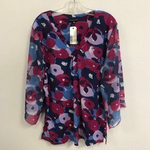 NWT Kristine Poppy Fields Floral V-Neck Tunic Top